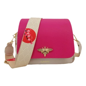 Torebka pszczółka listonoszka beżowa z fuksjową klapką