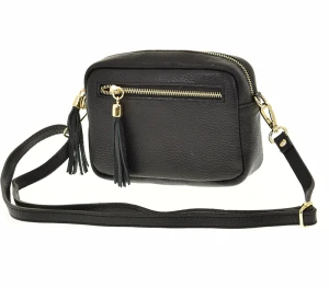 Czarna torebka crossbody z frędzlem skóra