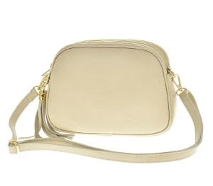 Torebka crossbody z frędzlem latte skóra