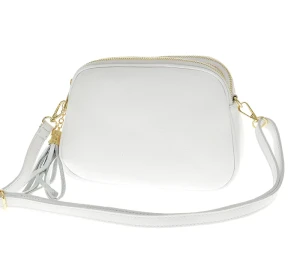 Torebka crossbody z frędzlem biała skóra