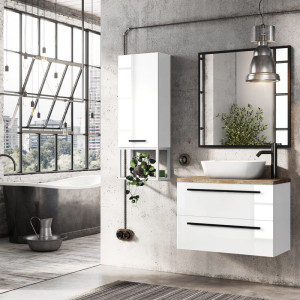 STELAŻ WISZĄCY ELITA 40/28 WHITE MATT Z PÓŁKAMI SZKLANYMI