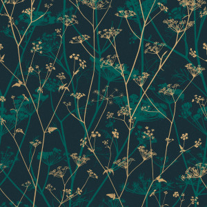 Tapeta Clarissa Hulse WILD CHERVIL WALLPAPER – KINGFISHER & GOLD 120394