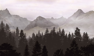 Grafika NEWWALLS Foggy mountains