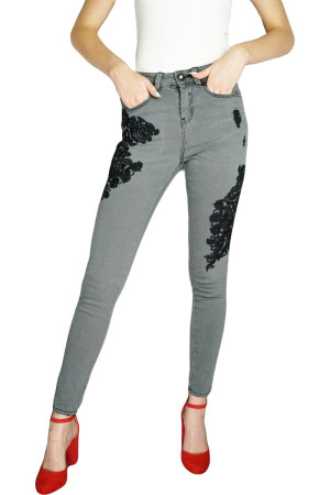 Primark Grafitowe Jeansy Hafty, Przetarcia