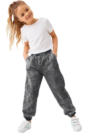 Next Grafitowe Dziewczęce Jeansy Jogger