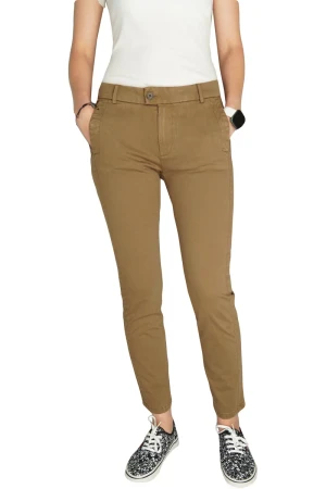 Esprit Karmelowe Spodnie Typu Chino Tencel, Regular