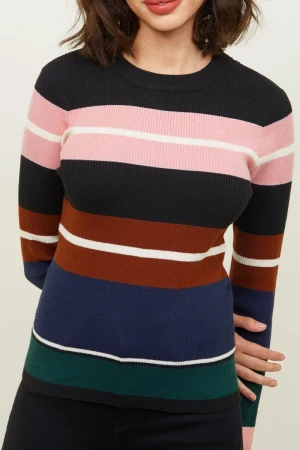 Wielokolorowy Dopasowany Sweter w Pasy