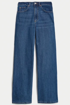 Szerokie Ciemne Jeansy Spodnie Wide, Short