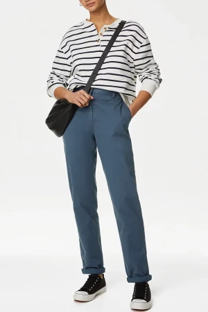 Bawełniane Lekkie Ciemnoniebieskie Spodnie Chino Slim Fit, Regular