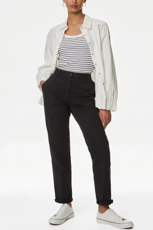 Bawełniane Lekkie Czarne Spodnie Chino Slim Fit, Regular