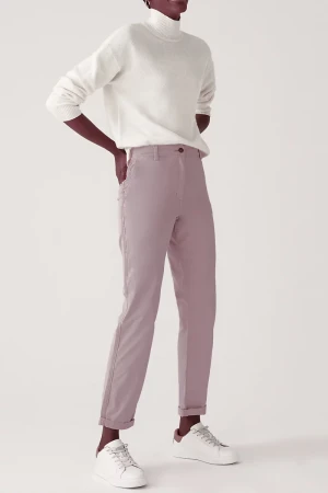 Bawełniane Lekkie Liliowe Spodnie Chino Slim Fit, Regular