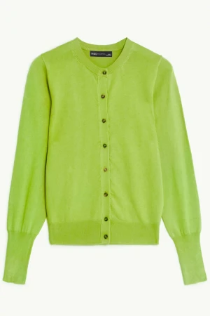 Limonkowy Sweter Kardigan Eco Wiskoza /B/