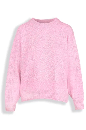 Dzianinowy Sweter Jasny Róż 15% Wełna