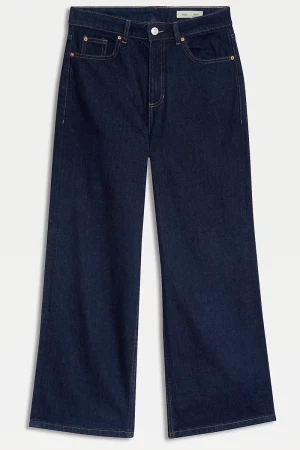 Szerokie Granatowe Jeansy Spodnie Wide, Long
