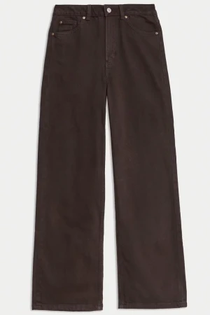 Szerokie Kasztanowe Jeansy Spodnie Wide, Short