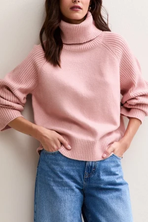 Gładki Sweter Golf Brudny Róż