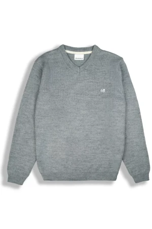Męski Szary Sweter V-Neck 15% Wełna