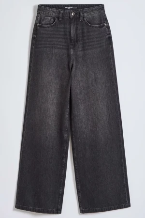 Szerokie Czarne Jeansy Spodnie Wide, Regular