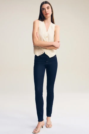 Granatowe Jeansy Skinny Wysoki Stan, Regular