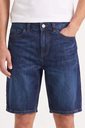 Ciemnoniebieskie Męskie Spodenki Jeansowe