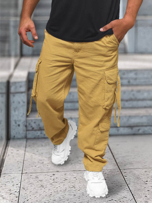 Spodnie jeansowe męskie cargo wide leg ciemno-beżowe OZONEE O/E9838H