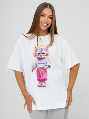 T-shirt damski z nadrukiem biały OZONEE DJ77423