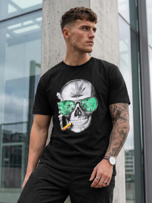 T-shirt męski z nadrukiem czarny OZONEE JS/Y70019