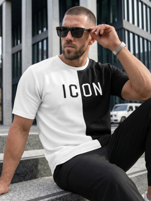 T-shirt męski biało-czarny OZONEE O/7776T