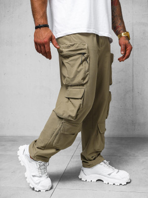 Spodnie męskie cargo wide leg ciemno-beżowe OZONEE O/PS5528