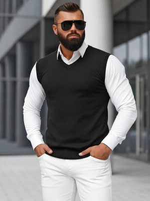 Sweter męski bez rekawów czarny OZONEE NB/MM6005/4Z