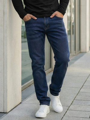 Spodnie jeansowe męskie regular fit ciemno-niebieskie OZONEE DO/4048/2Z