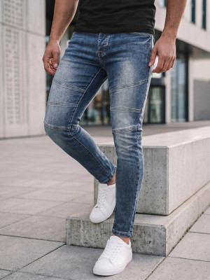 Spodnie jeansowe męskie slim fit ciemno-niebieskie OZONEE NB/MP0082BS