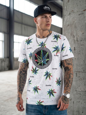 T-shirt męski z nadrukiem biały OZONEE O/T136/1Z