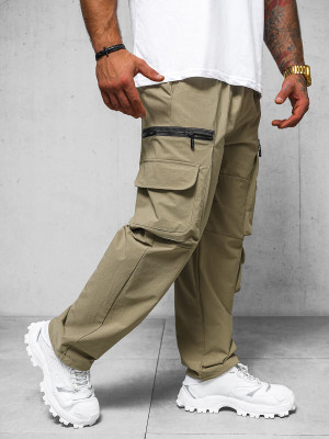 Spodnie męskie cargo wide leg ciemno-beżowe OZONEE O/PS5526