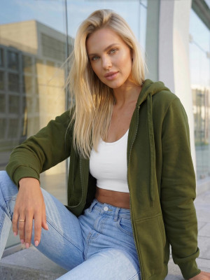 Bluza damska rozpinana z kapturem khaki OZONEE JS/W03