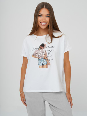 T-shirt damski z nadrukiem biały OZONEE JS/95T2573/1