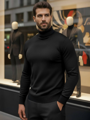 Sweter męski golf czarny OZONEE V/V24504
