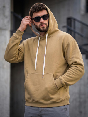 Bluza męska z kapturem ciemno-beżowa OZONEE JS/65B3915/91