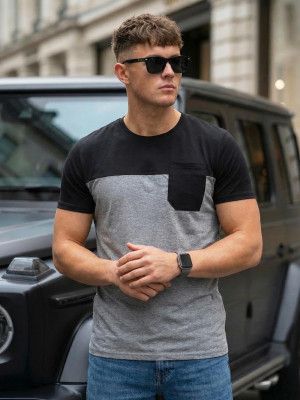 T-shirt męski szaro/czarny OZONEE JS/8T91/3A