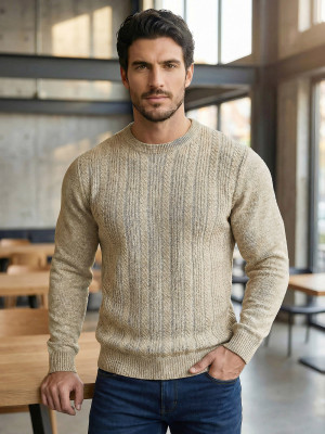 Sweter męski golf beżowy OZONEE JS/59B3608/155