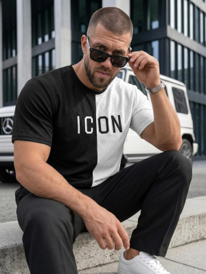 T-shirt męski czarno-biały OZONEE O/7776T