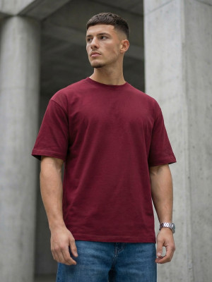 T-shirt męski loose fit bordowy OZONEE JS/67T1298/21Z
