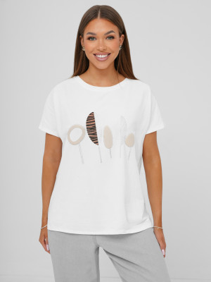 T-shirt damski z nadrukiem biały OZONEE JS/95T2566/1