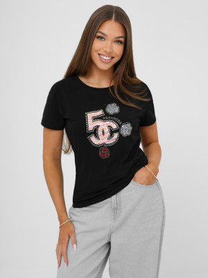 T-shirt damski z nadrukiem czarny OZONEE JS/95T2552/3