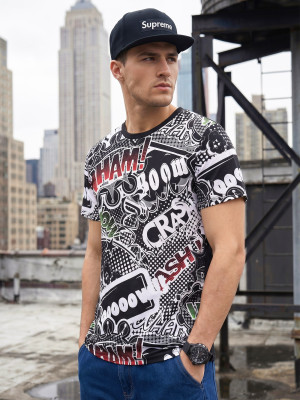 T-shirt męski z nadrukiem czarny OZONEE O/T137/3Z