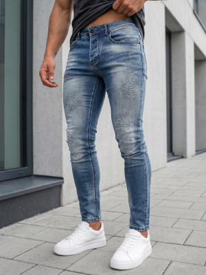 Spodnie jeansowe męskie slim fit niebieskie OZONEE NB/MP0009BZ
