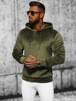 Bluza welurowa męska z kapturem khaki OZONEE JS/8B1170/29