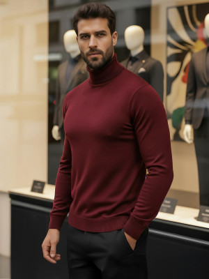 Sweter męski golf bordowy OZONEE V/V24504