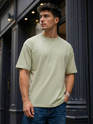 T-shirt męski loose fit jasno-beżowy OZONEE JS/67T1298/2Z