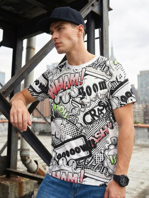 T-shirt męski z nadrukiem biały OZONEE O/T137/1Z